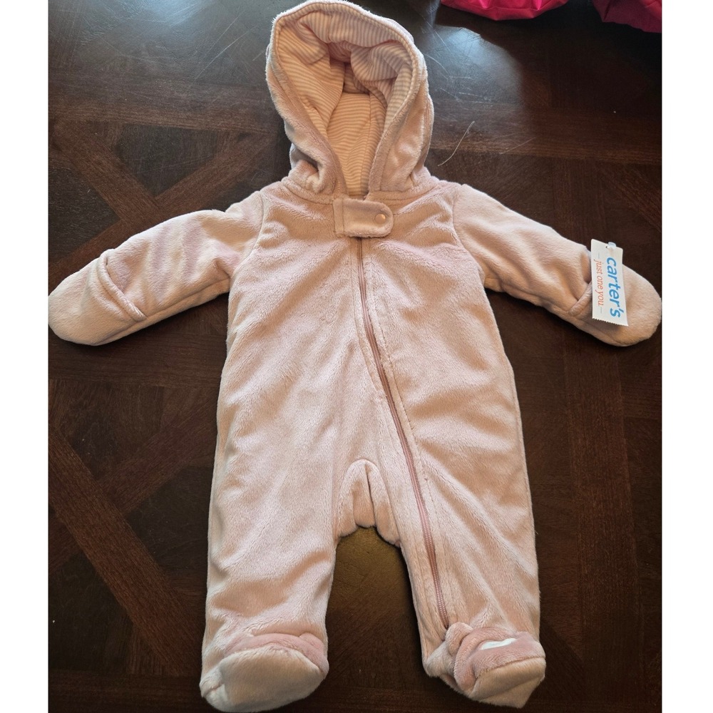 Carters Just One You Pink Fleece Hooded Pram Suit Newborn NWT 1T933110